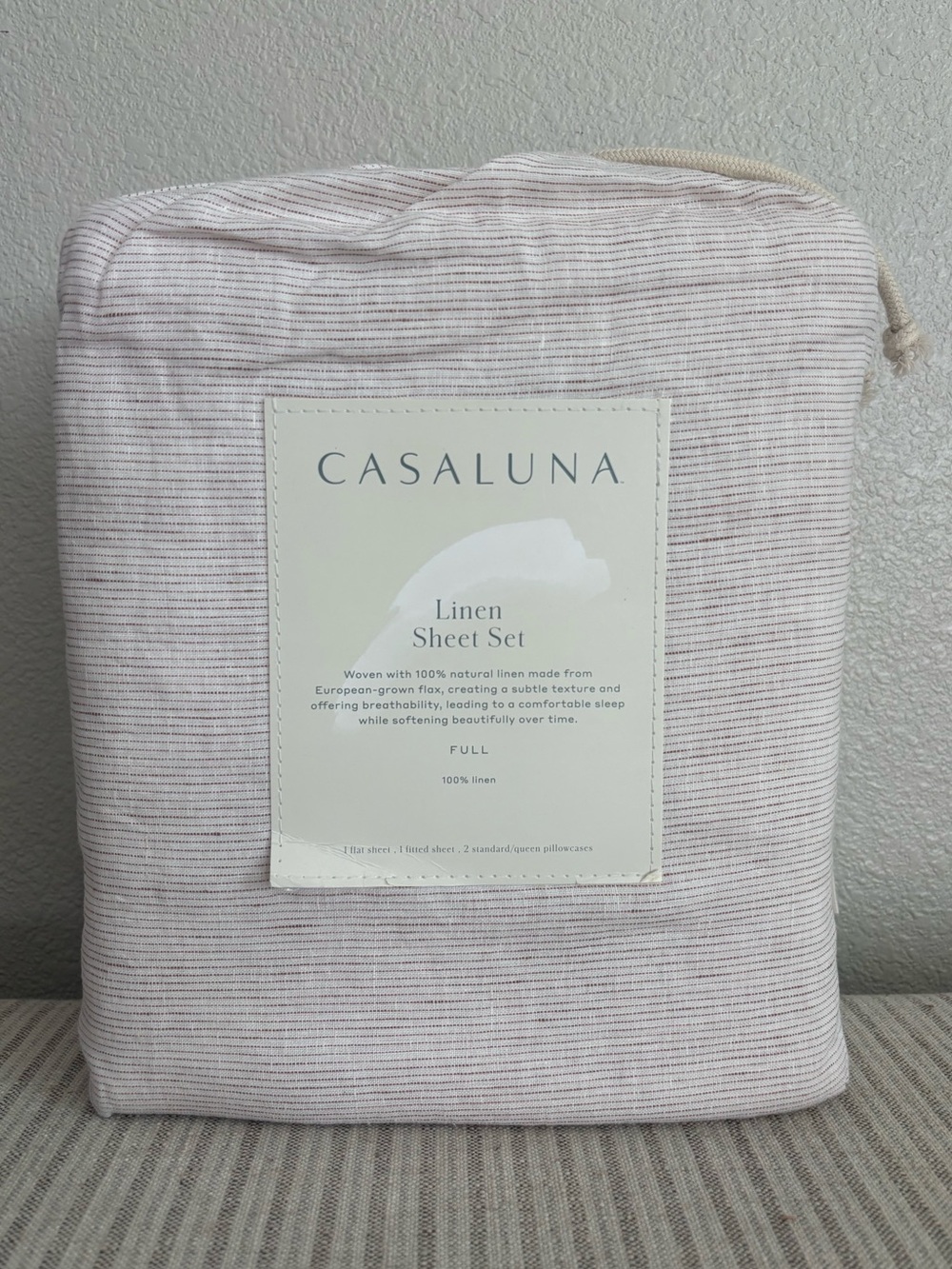 NWT Full 100% Linen Sheet Set Adobe Clay Micro Stripe - Casaluna